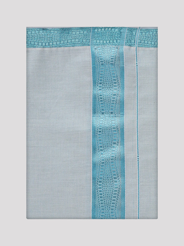 Men's Tissue Mint Blue Jacquard Fancy Border Dhoti Wedding Nios