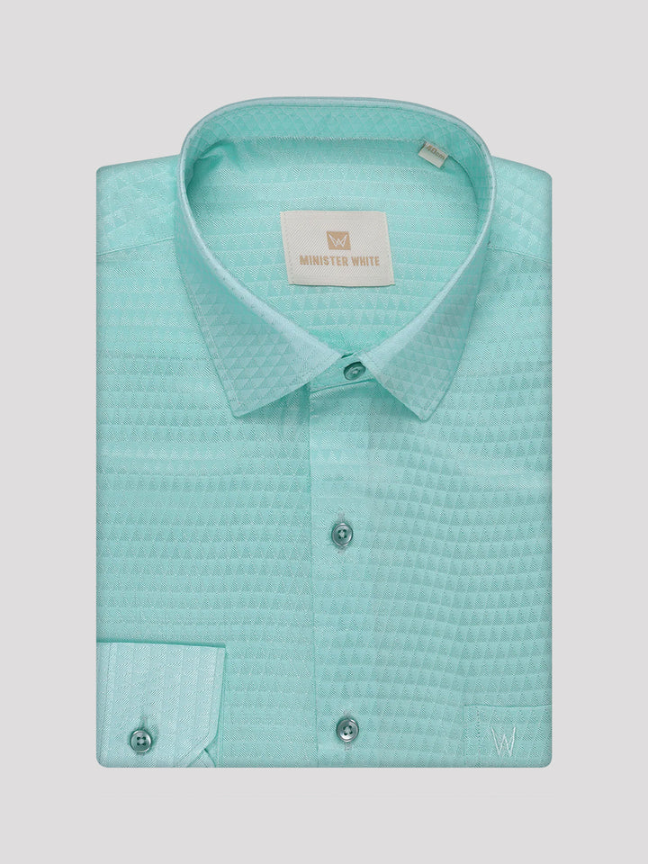 Mens Art Silk Mint Full Sleeves Shirt with 2 1/2" Gold Jari Border Dhoti Combo Nautica