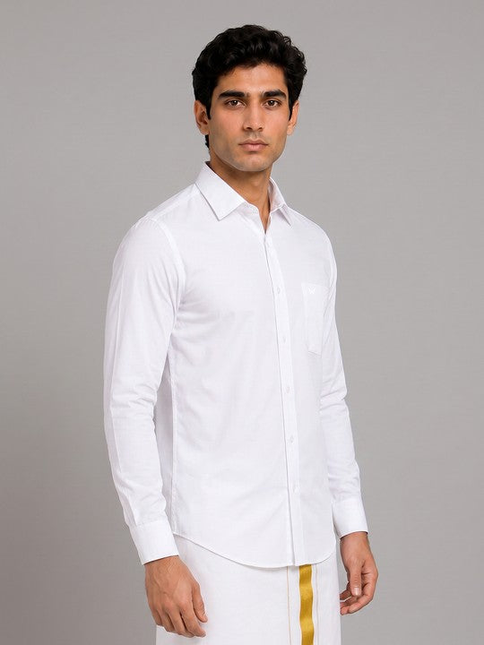 Men's Cotton Regular Fit Liberty Cut White Shirt Pearl
