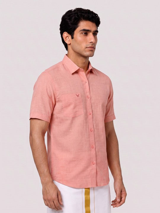 Mens Cotton Coral Colour Regular Fit Shirt Diamond
