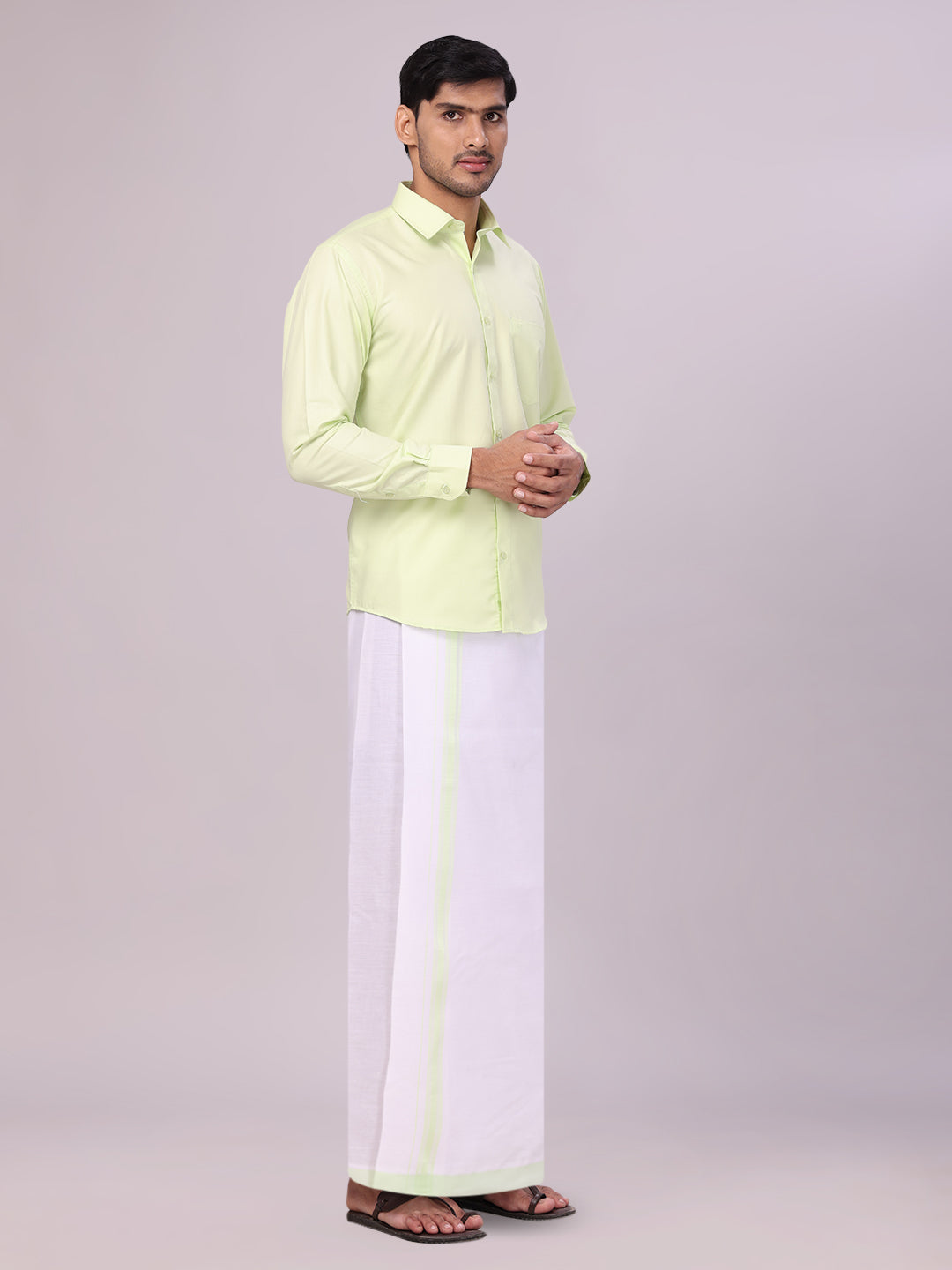 Mens Cotton Light Green Matching Shirt and Dhoti Combo Luster