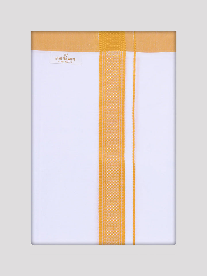 Men's Yellow Dupion Satin Color Shirt with Matching Border Flexi Dhoti Combo Gora Flexi