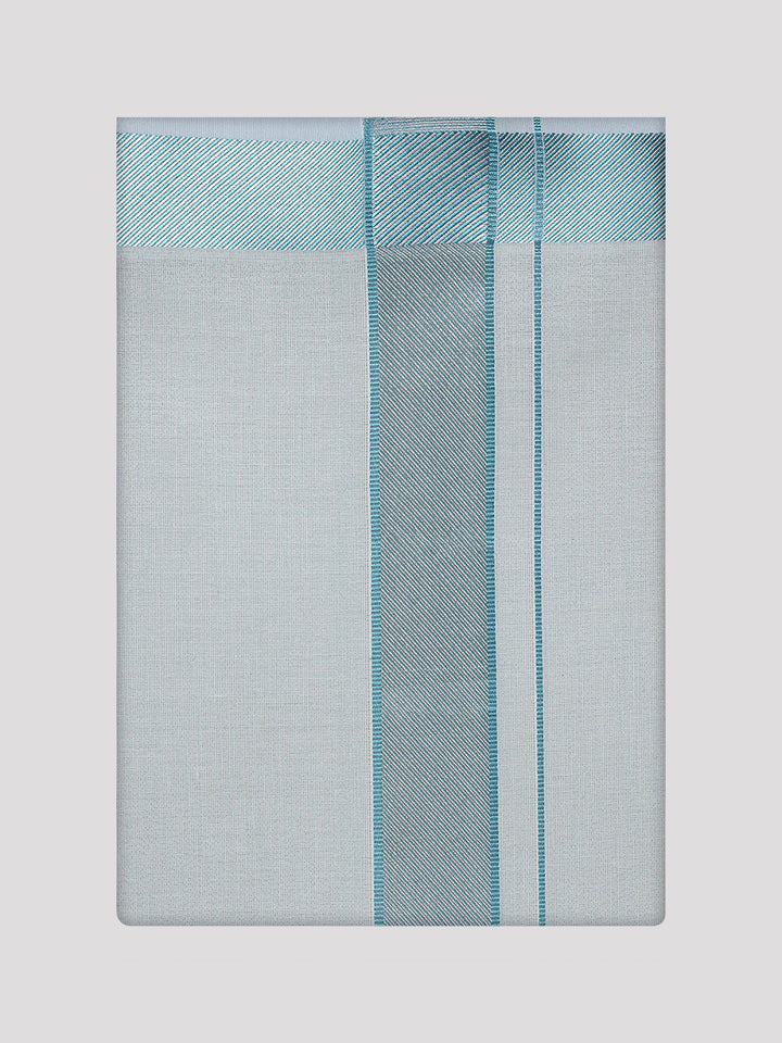 Men's Mint Blue Tissue Shirt and Dhoti Set with Intricate Jacquard Border Plum