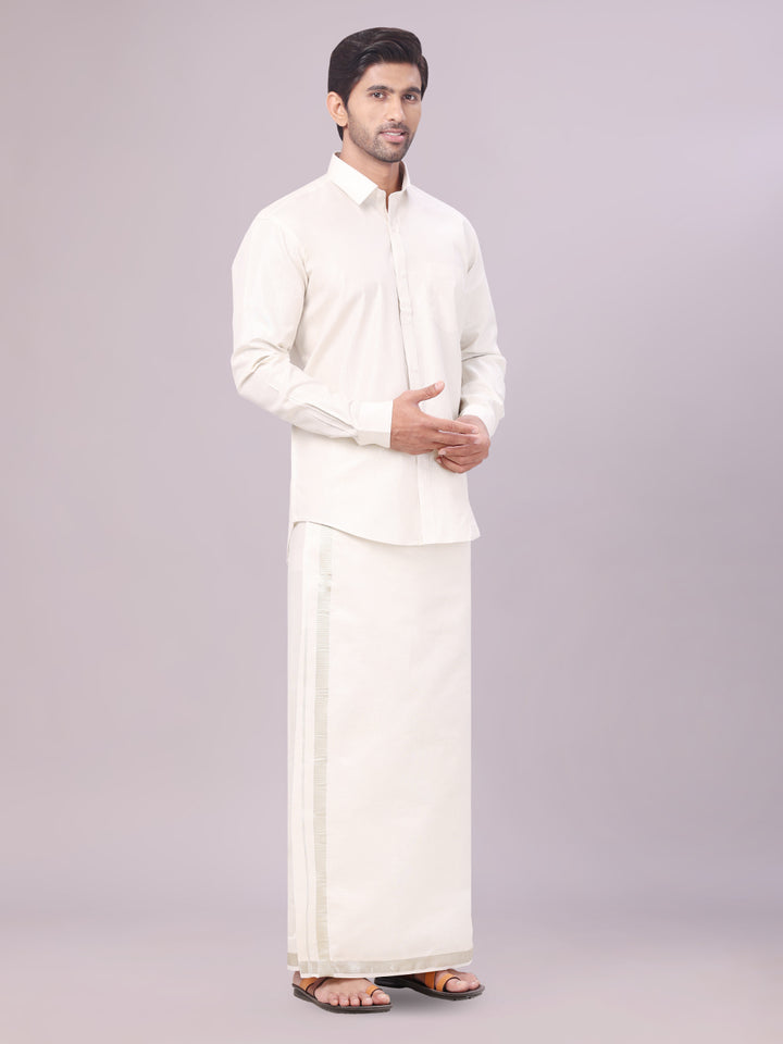 Men's Tissue Water Color Dhoti Shirt Wedding Combo Maverick side pose