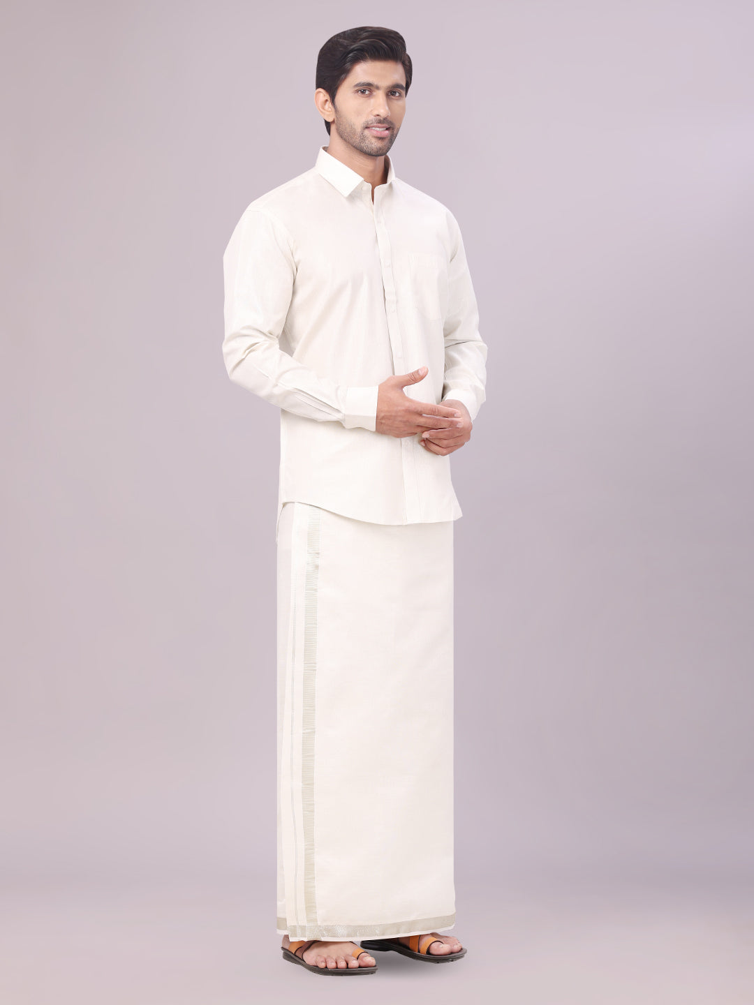 Men's Tissue Water Color Dhoti Shirt Wedding Combo Maverick side pose