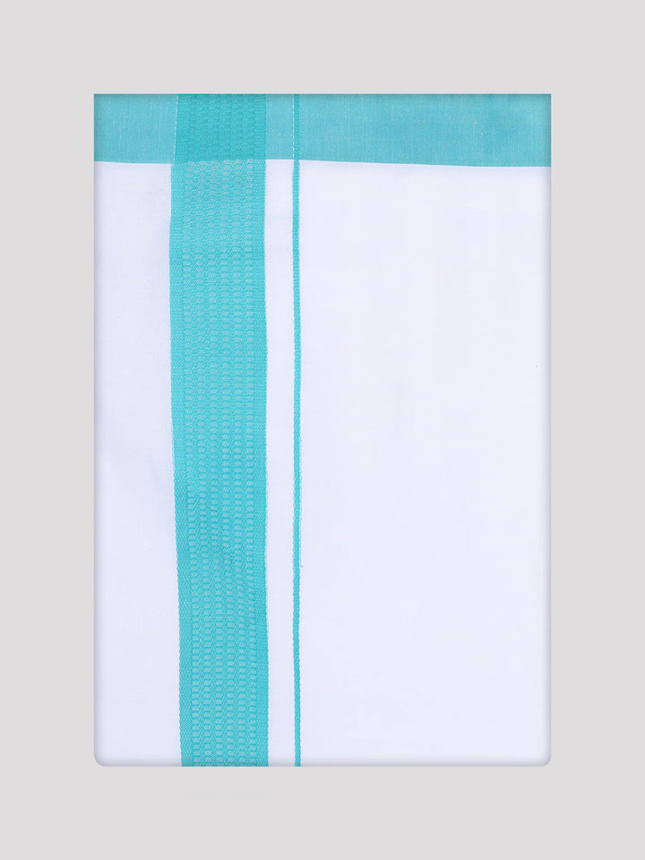 Mens Sky Green Color Shirt with Matching Border Dhoti Combo Casper