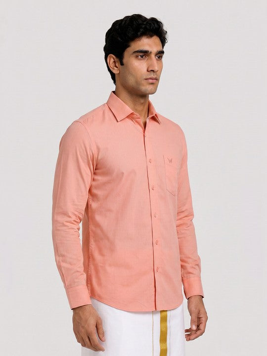 Mens Cotton Regular Fit Peach Colour Shirt Divine Touch