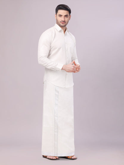 Men's Silver Color Jacquard Shirt with Matching Flexi Dhoti Combo Zeebra