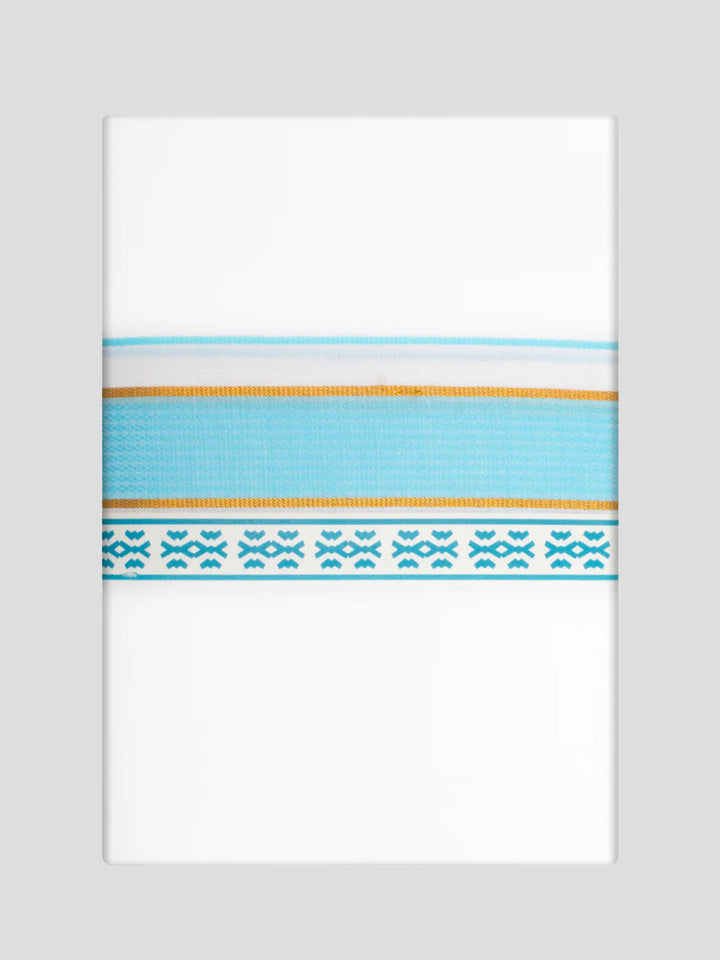 Men's Sky Blue Color Shirt with Matching Fancy Printed Border Dhoti Combo Casper Trends