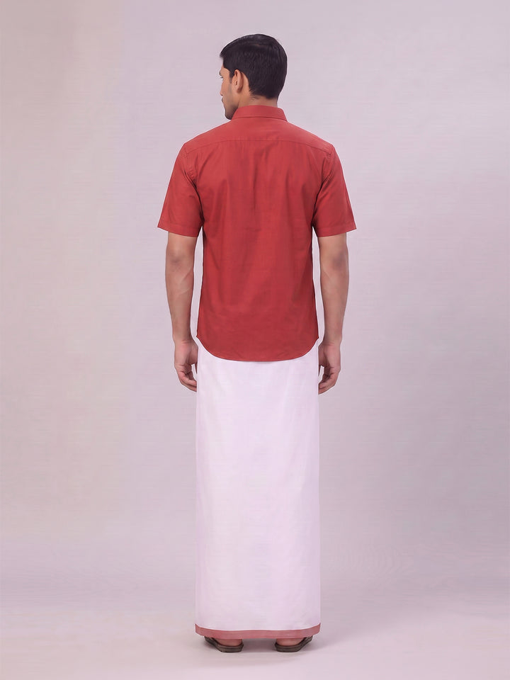 Mens Cotton Maroon Matching Shirt and Dhoti Combo Luster