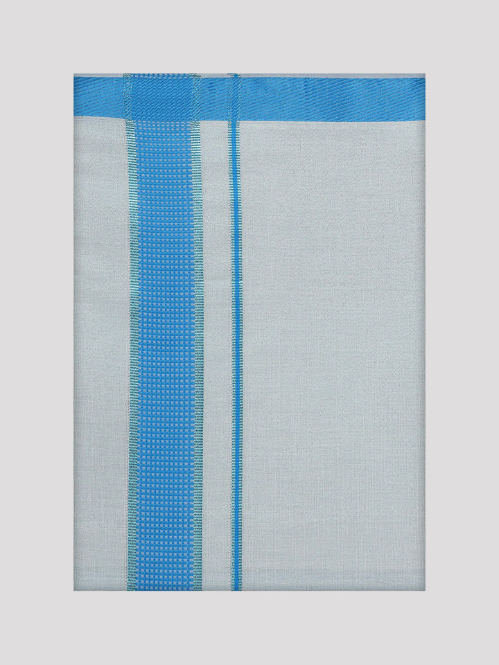 Men's Cotton Blue Tissue Matching Border Dhoti Wedding Kandala