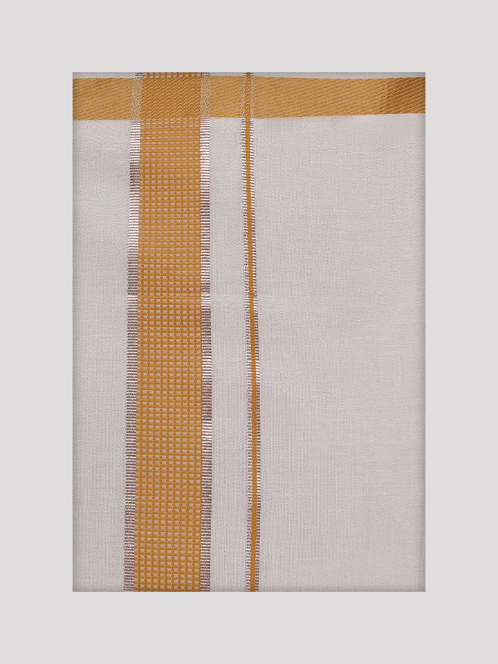 Men's Cotton Mustard Tissue Matching Border Dhoti Wedding Kandala