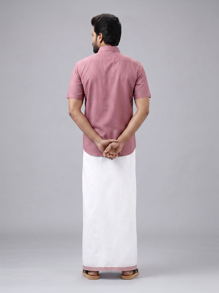 Men's Cotton Dark Pink Matching Shirt with Fancy Printed Border Dhoti Combo Luster Trend