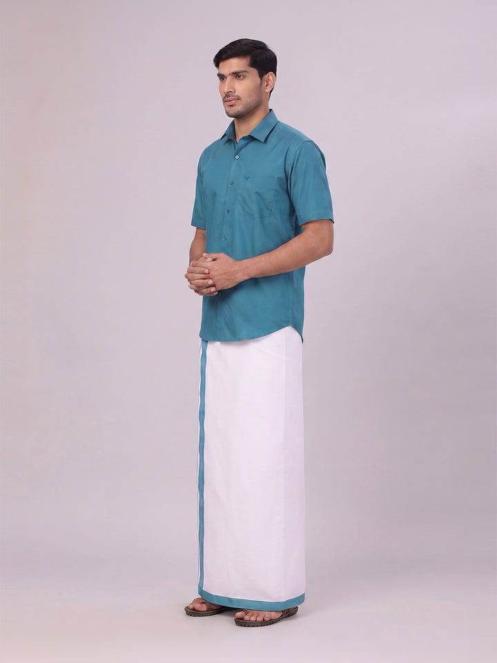 Mens Cotton Green Matching Shirt and Dhoti Combo Luster