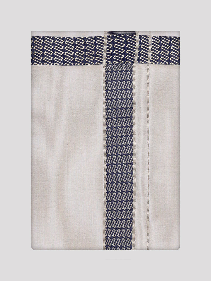 Mens Beige Tissue Stripe Shirt and Dhoti Combo with Jacquard Border Kane
