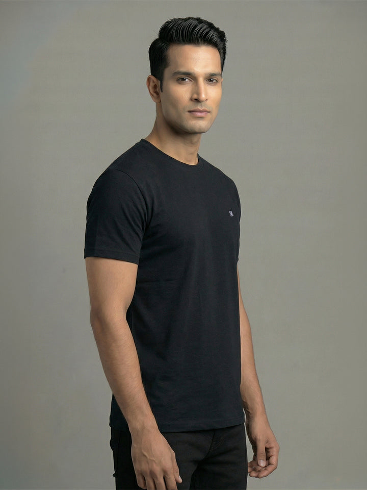 Men's Black Regular Fit Round Neck T-Shirt Crisper