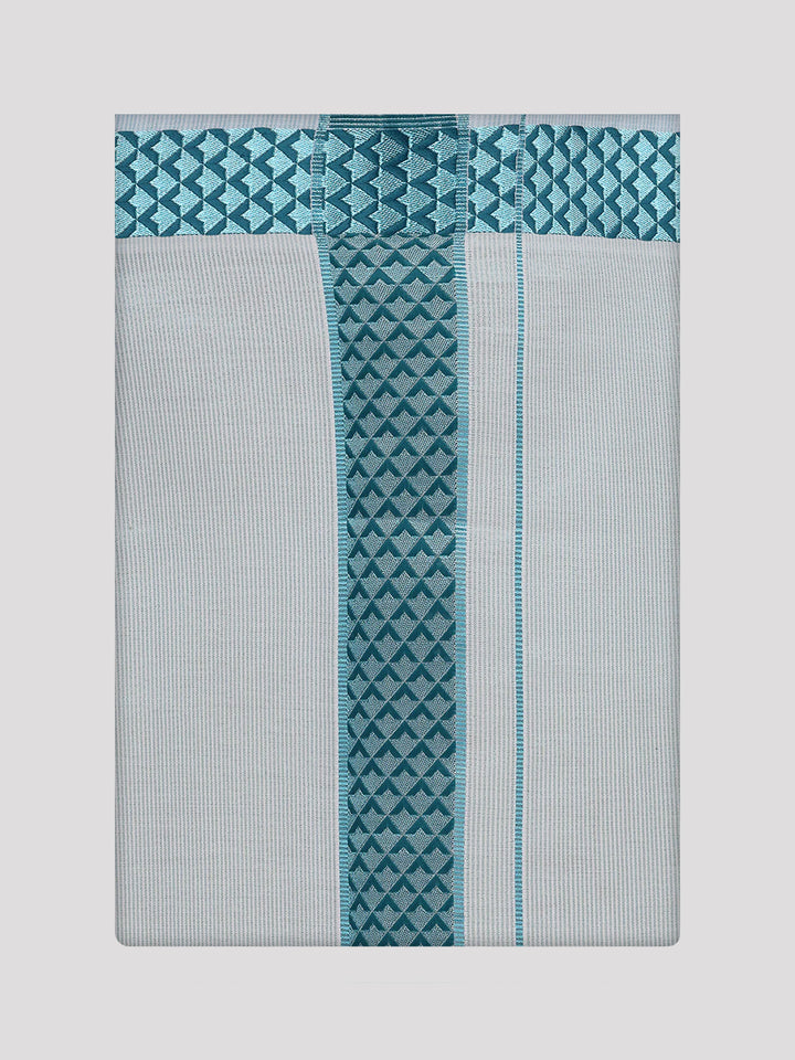 Men's Mint Blue Tissue Stripe Dhoti with Jacquard Border Kane
