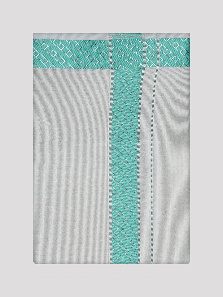 Men's Sky Green Tissue Stripe Shirt and Dhoti Combo with Jacquard Border Kane