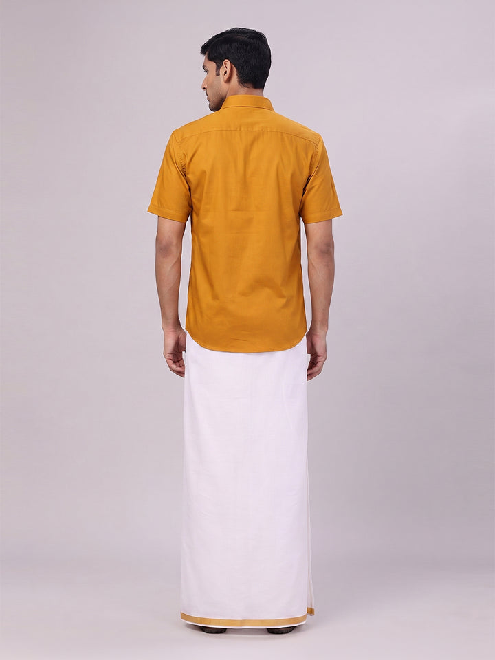 Mens Cotton Golden Yellow Matching Shirt and Dhoti Combo Luster
