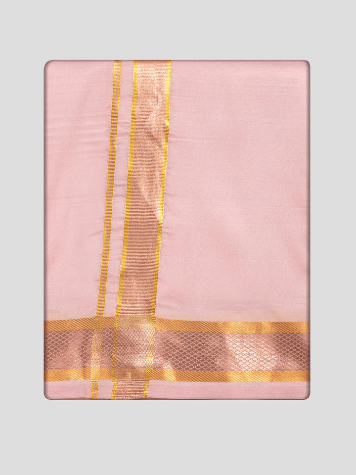 Men's Premium Art Silk Pink Shirt Bit with Gold Jari Border Dhoti Combo Cherished Moments