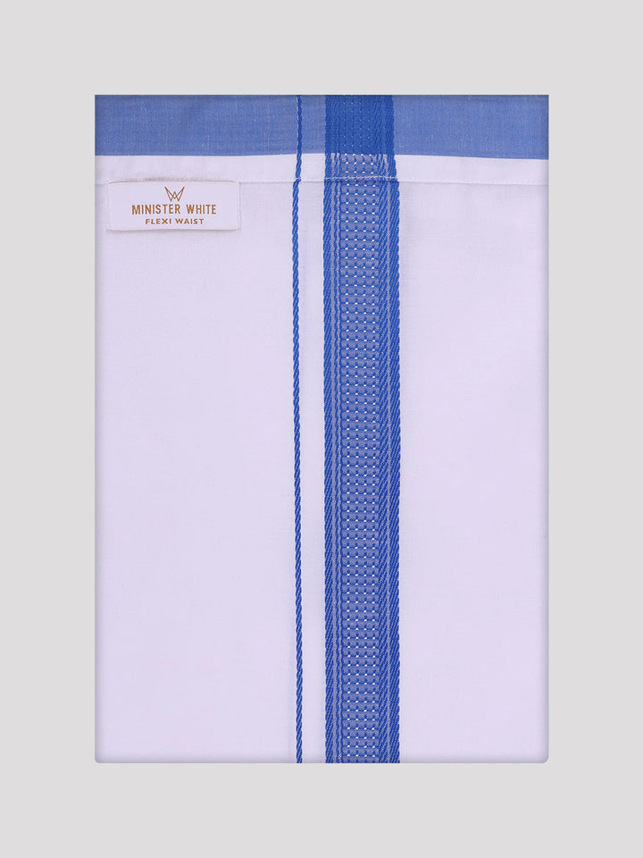 Mens Sky Blue Dupion Satin Color Shirt with Matching Border Flexi Dhoti Combo Gora Flexi