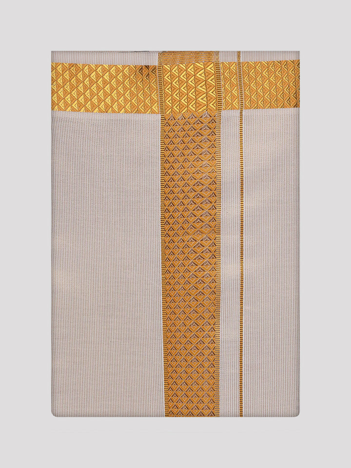 Men's Gold Tissue Stripe Dhoti with Jacquard Border Kane