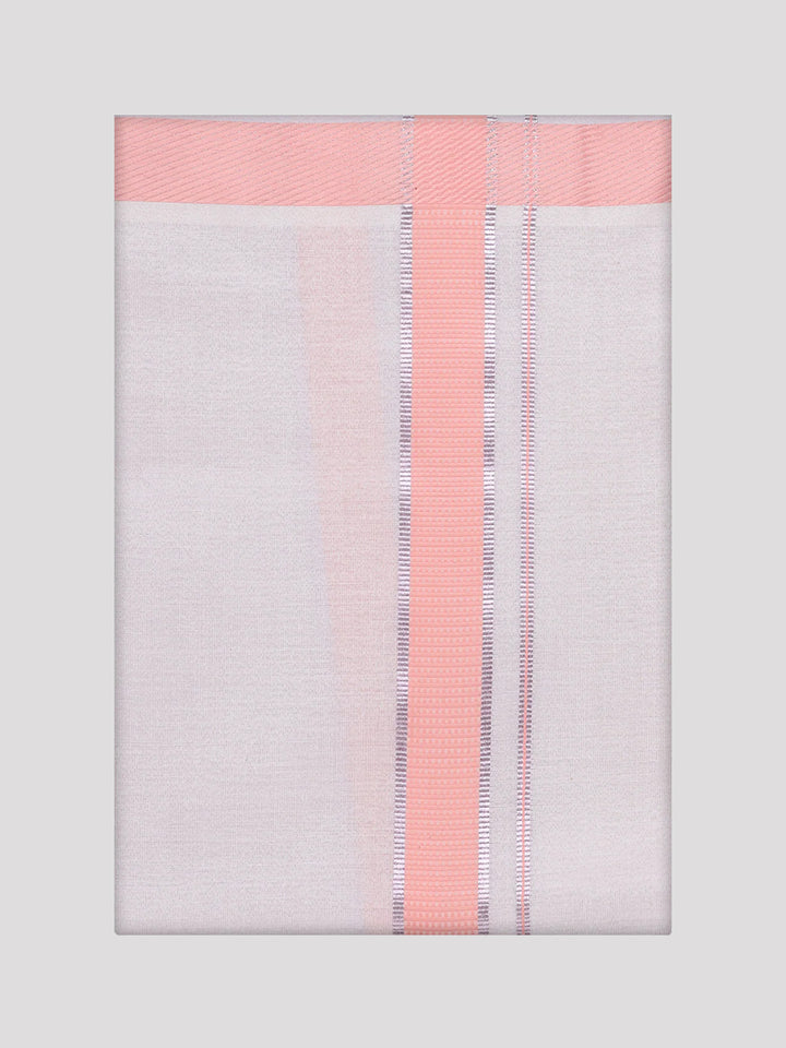 Men's Cotton Peach Tissue Matching Border Dhoti Wedding Kandala