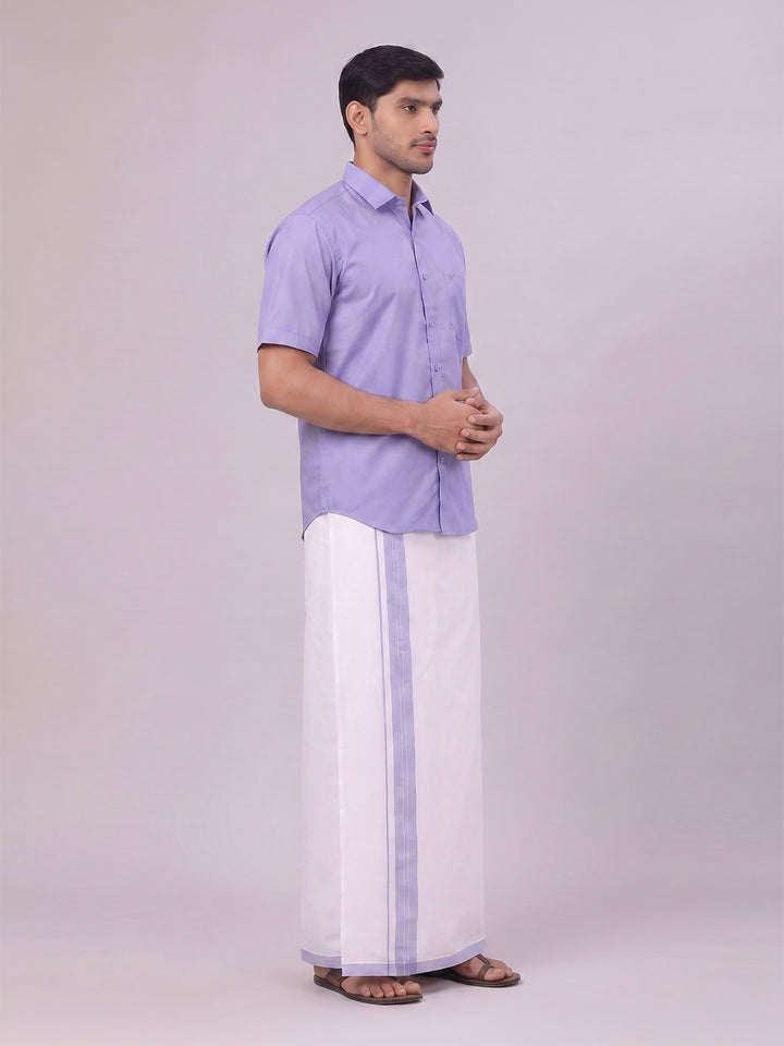 Mens Cotton Light Purple Matching Shirt and Dhoti Combo Luster