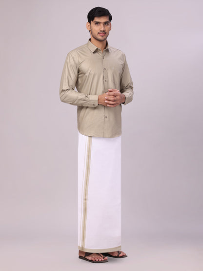 Men's Cotton Light Olive Matching Shirt and Dhoti Combo Luster side pose