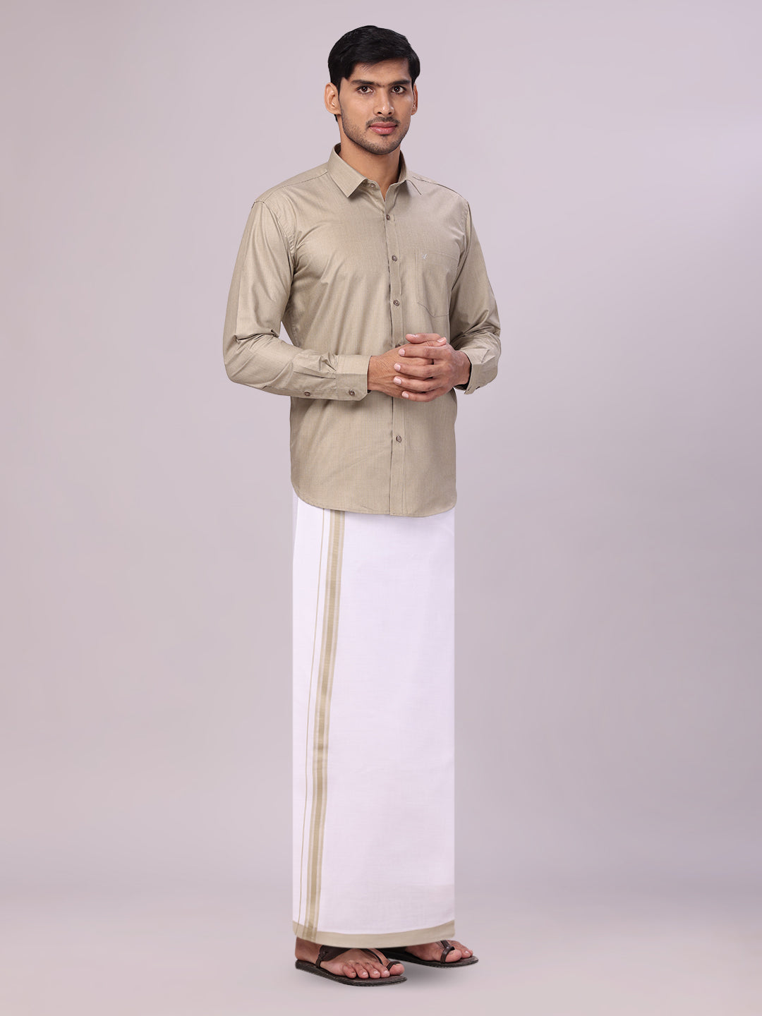 Mens Cotton Light Olive Matching Shirt and Dhoti Combo Luster