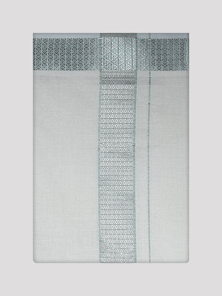Men's Leaf Green Tissue Dhoti with Intricate Jacquard Border Plum