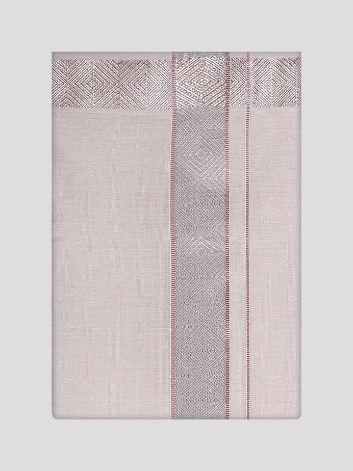 Men's Almond Tissue Dhoti with Intricate Jacquard Border Plum