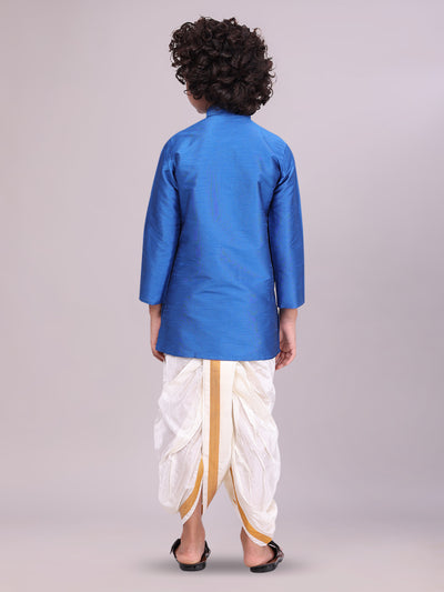 Boys Dark Blue Colour Kurtha with Gold Jari Panchakacham Combo Chitrang