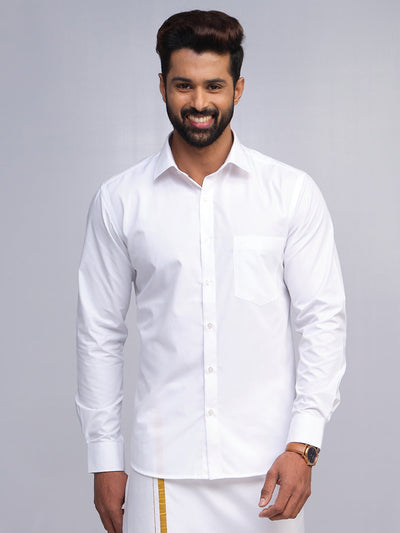 Mens Cotton Regular Fit Anti Stain White Shirt