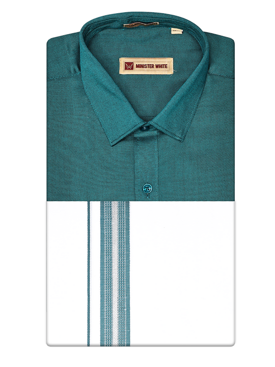Mens Cotton Teal Color Matching Shirt and Dhoti Combo Hazel