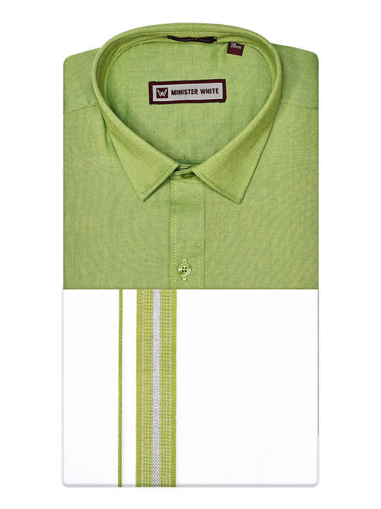 Mens Cotton Green Color Matching Shirt and Dhoti Combo Hazel