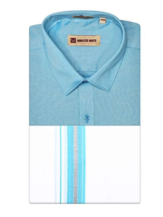 Mens Cotton Aqua Color Matching Shirt and Dhoti Combo Hazel