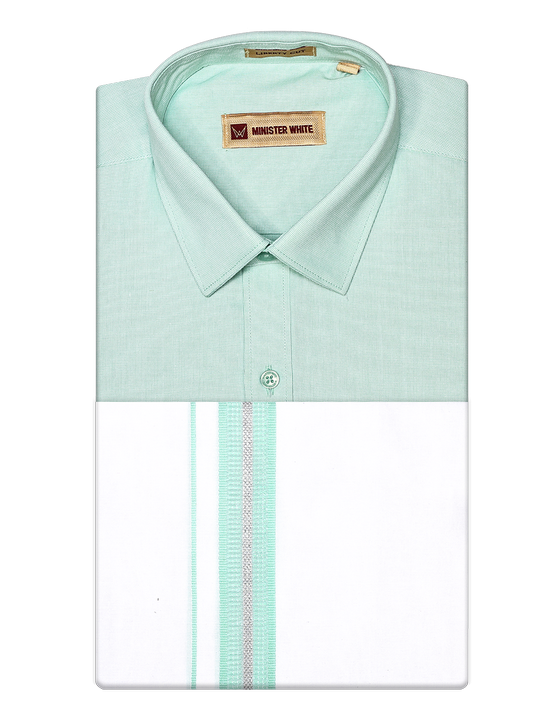 Mens Cotton Light Green Color Matching Shirt and Dhoti Combo Hazel