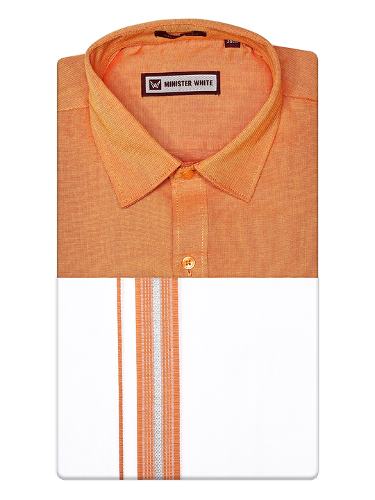 Mens Cotton Orange Color Matching Shirt and Dhoti Combo Hazel
