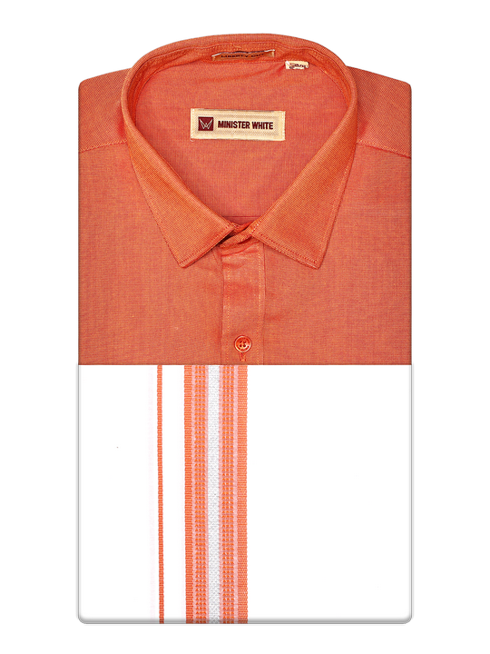 Mens Cotton Orange Color Matching Shirt and Dhoti Combo Hazel
