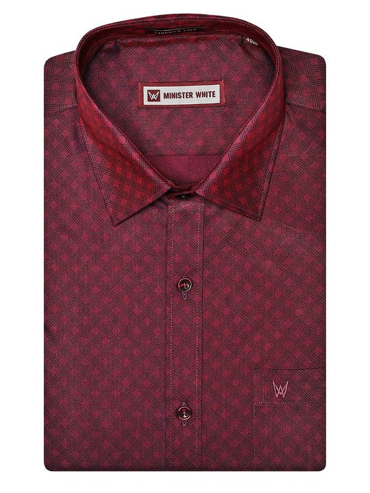 Men's Cotton Wine Color Printed Regular Fit Shirt with Matching Border Dhoti Posh