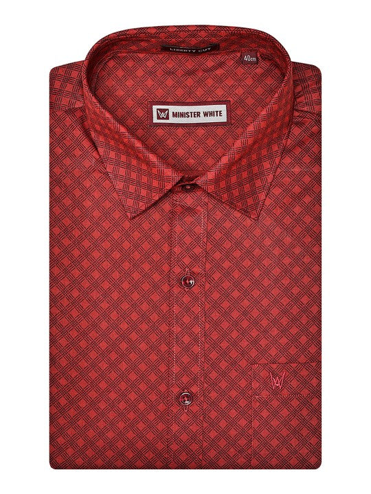 Men's Cotton Red Color Printed Regular Fit Shirt Posh