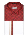 Men's Cotton Red Color Printed Regular Fit Shirt with Matching Border Dhoti Posh