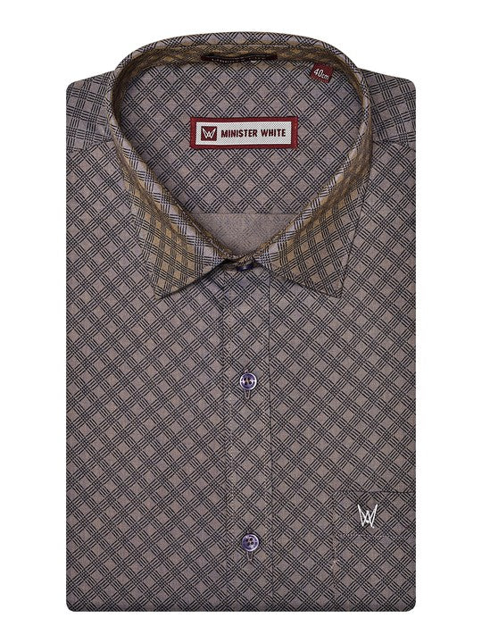 Men's Cotton Grey Color Printed Regular Fit Shirt Posh