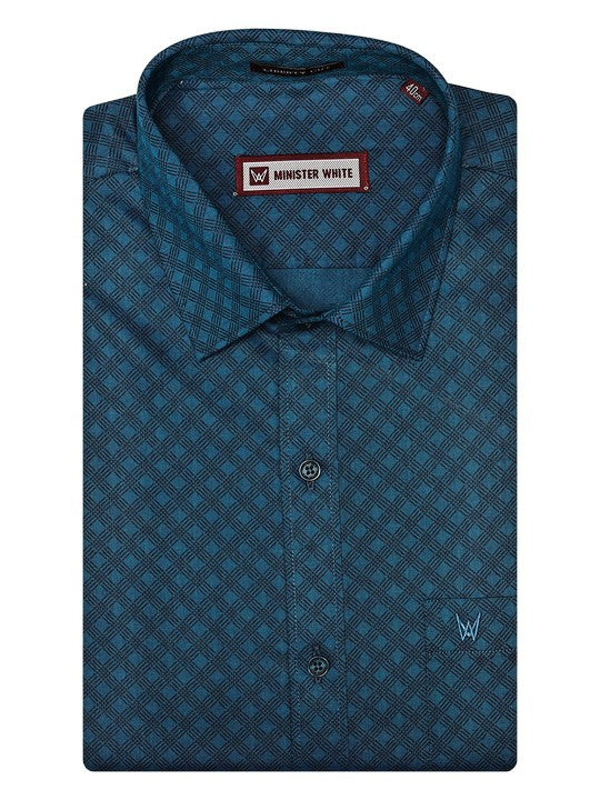 Men's Cotton Blue Color Printed Regular Fit Shirt Posh