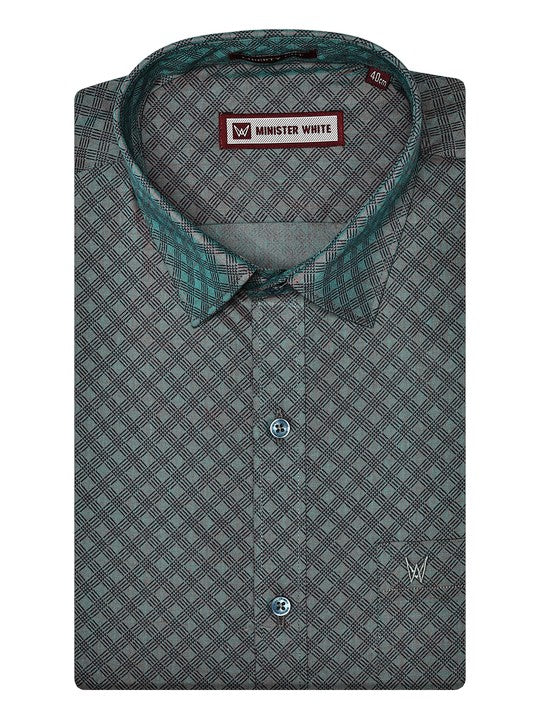 Men's Cotton Grey Color Printed Regular Fit Shirt Posh