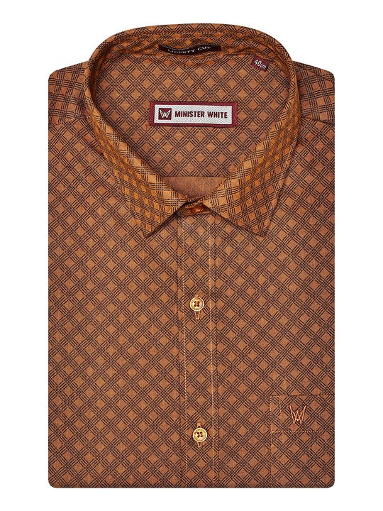 Men's Cotton Brown Color Printed Regular Fit Shirt with Posh