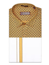 Men's Cotton Mustard Color Printed Regular Fit Shirt with Matching Border Dhoti Posh