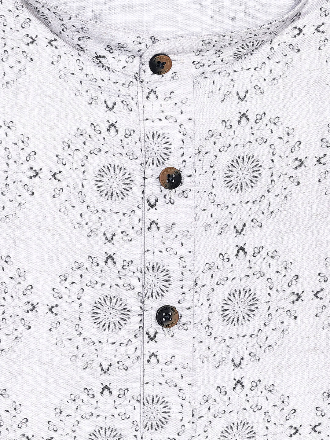 Men’s White Cotton Printed Kurta with Circular Motif Design 30053