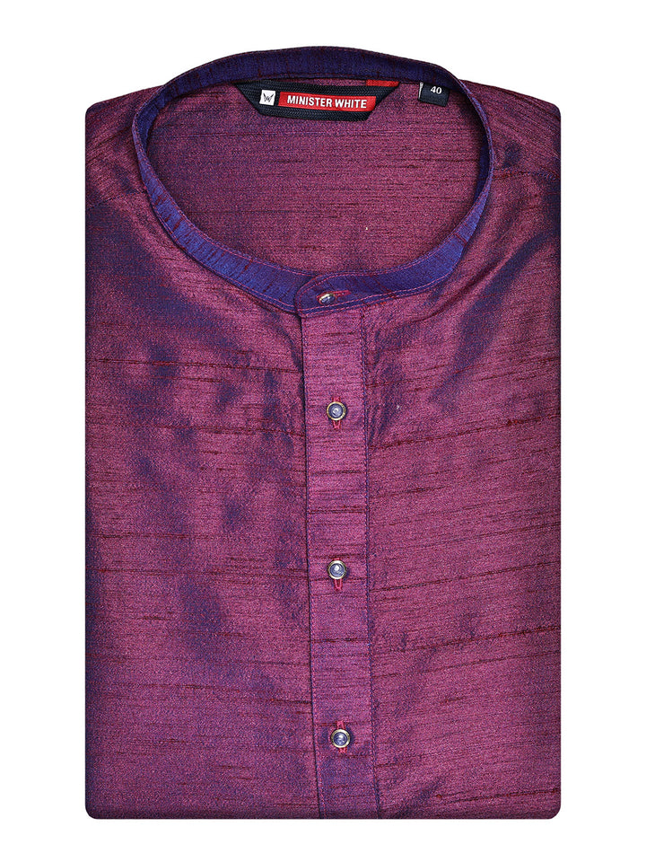 Men's Dupion Satin Wine Mandarin Collar Kurta 11001